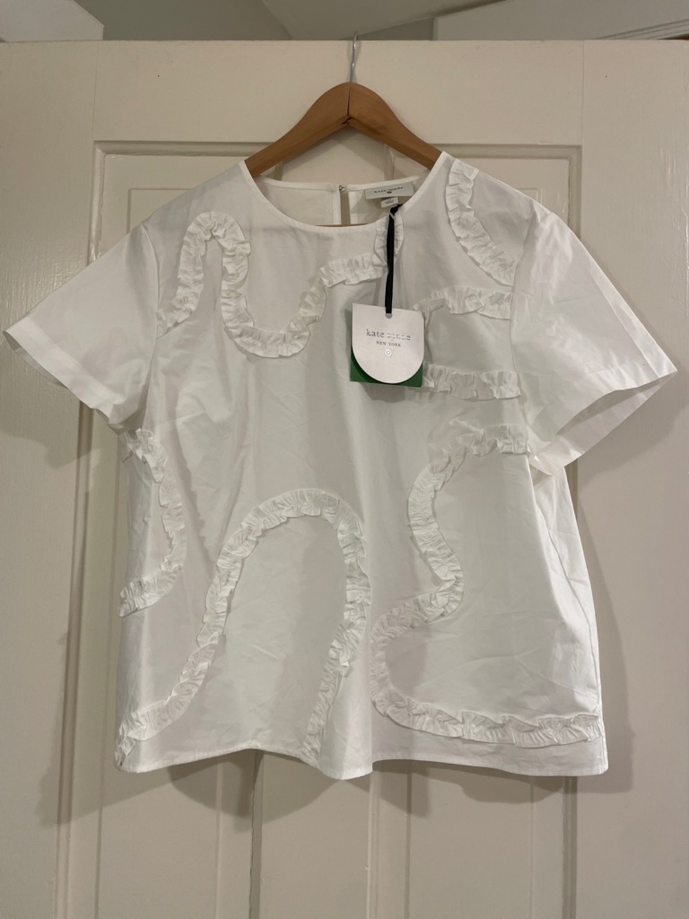 kate spade White Short Sleeve Ruffle-Trim Poplin Top